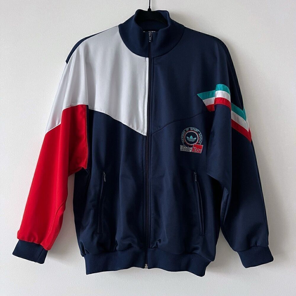 Vintage 90s Adidas Unisex Red White Blue Jacket Size M Masters of Sport Trefoil